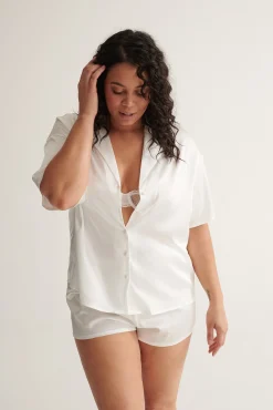 Kat The Label Celine Short Sleeve Shirt Ivory | Camis