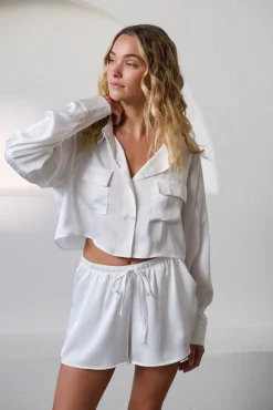 Kat The Label Gracie Shirt Short Set Ivory | Sleep Sets | Sleep Sets