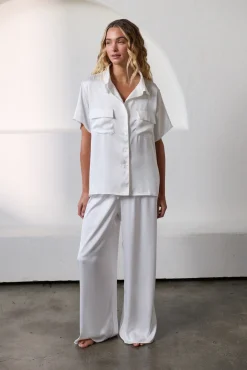 Kat The Label Gracie Short Sleeve Pant Set Ivory | Sleep Sets | Sleep Sets