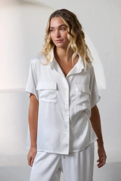 Kat The Label Gracie Short Sleeve Pant Set Ivory | Sleep Sets | Sleep Sets