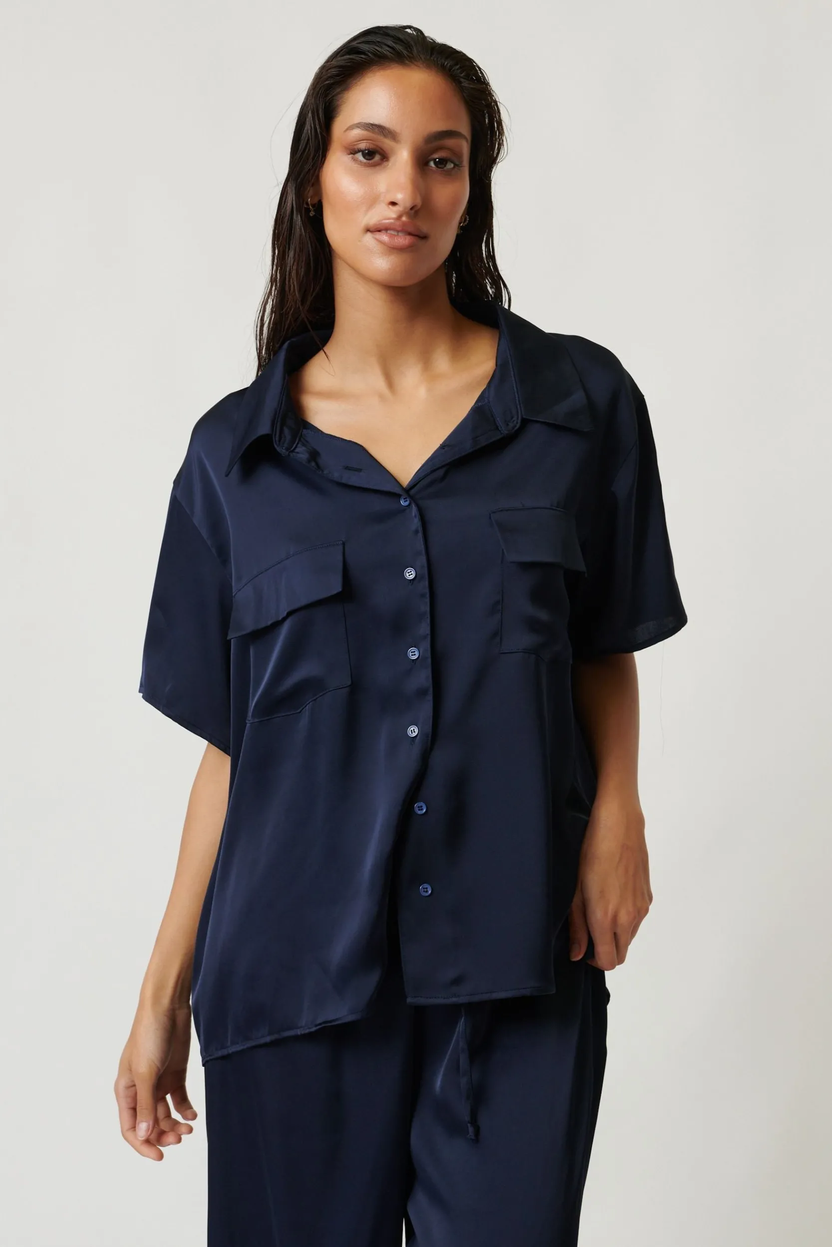 Kat The Label Gracie Short Sleeve Shirt Ink | Camis