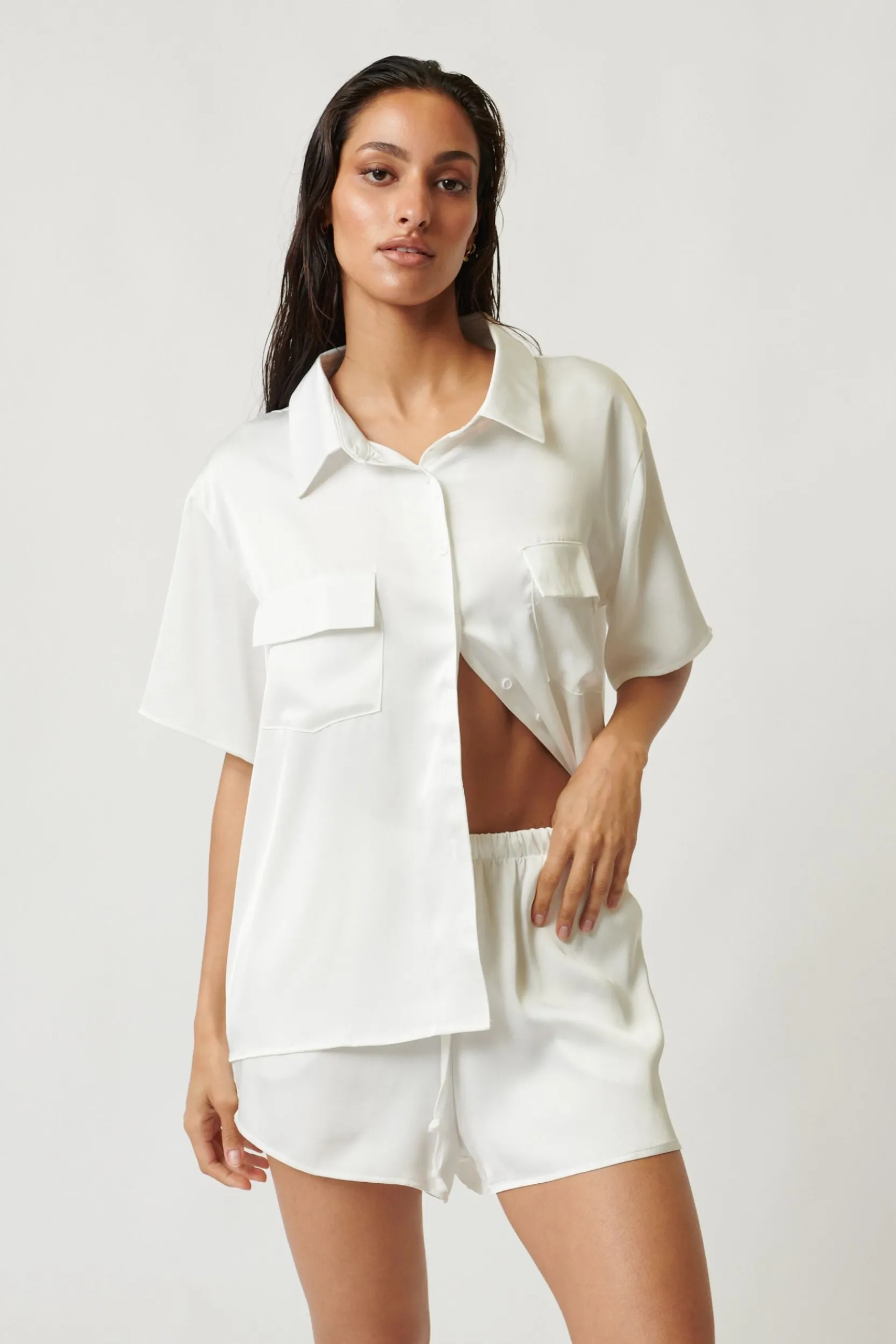 Kat The Label Gracie Short Sleeve Shirt Ivory | Camis