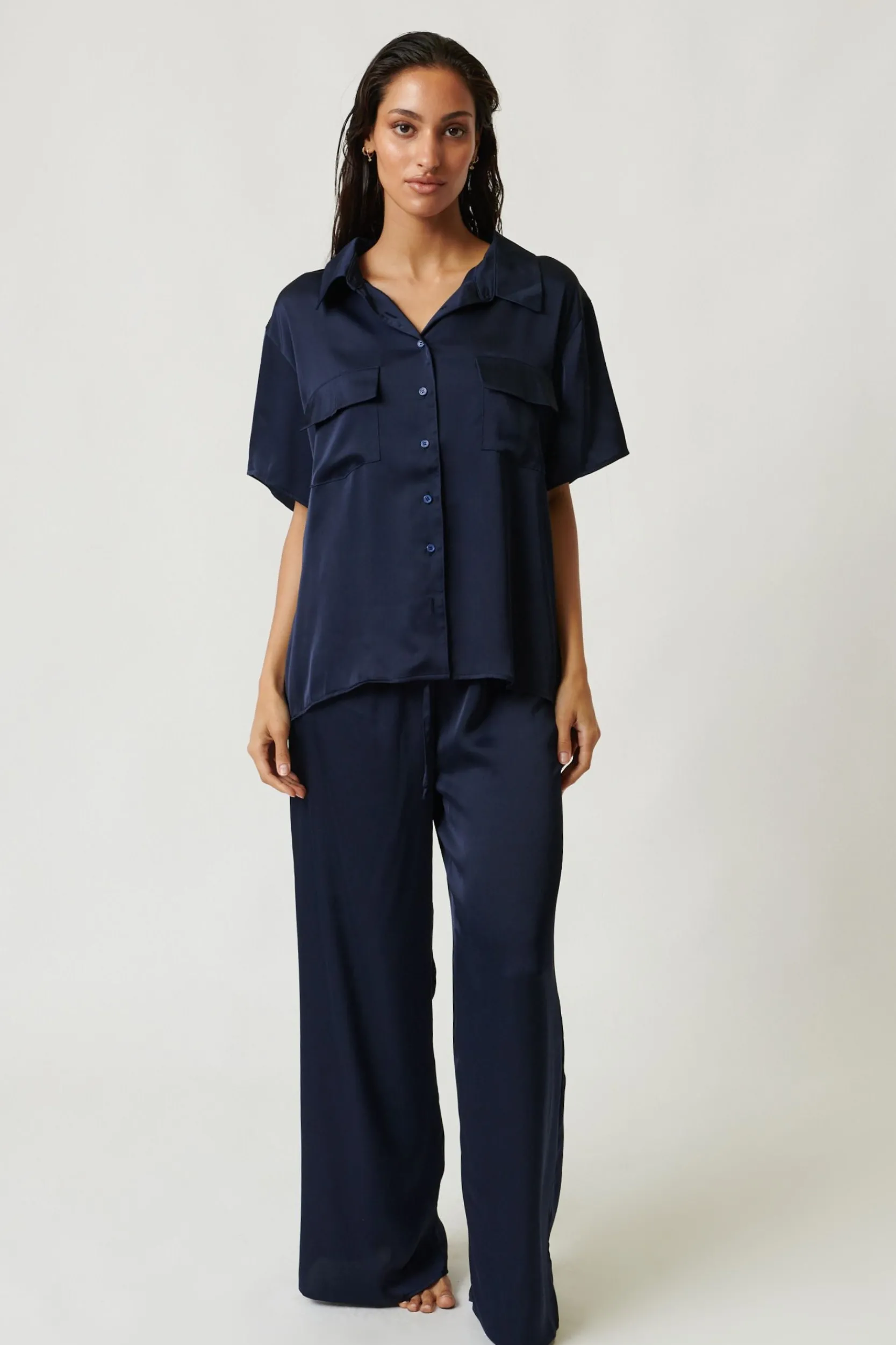 Kat The Label Gracie Short Sleeve Shirt Ink | Camis