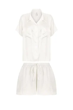 Kat The Label Gracie Short Sleeve Short Set Ivory | Sleep Sets | Sleep Sets